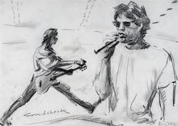 ronnie wood Original Graphite Charcoal on Paper Sound Check1980