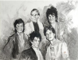 ronnie wood Original Mixed Media on Paper Rolling Stones 1990