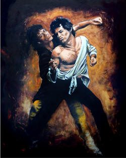 ronnie wood Original Oil on Canvas Keith and Mick on Stage 1989